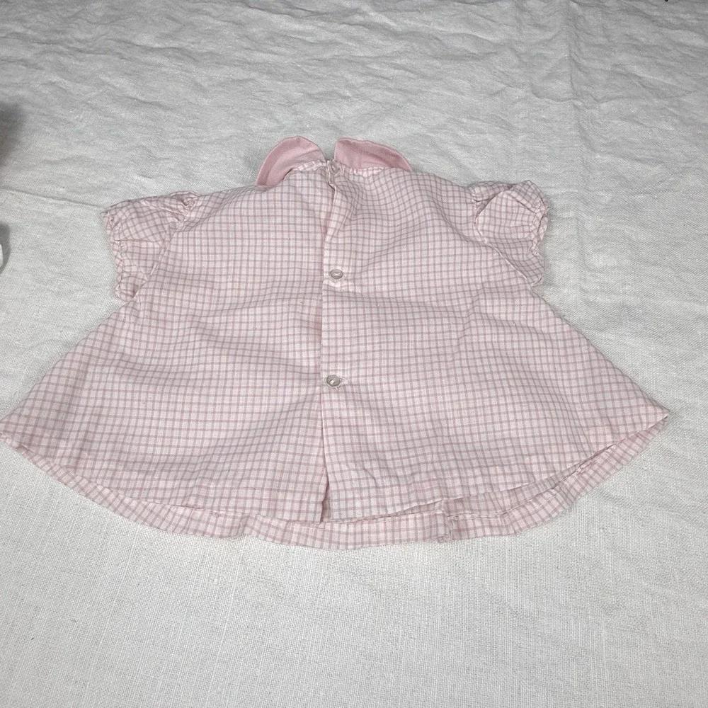 Primitive Dress Girls 0-3M Pink Gingham Peter Pan Collar Embroidered Mushroom